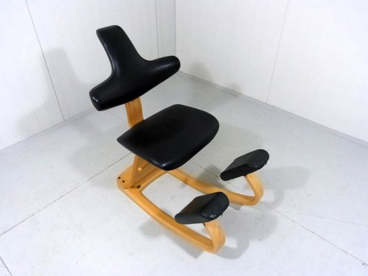 Thatsit Balance Chair in Beech & Leather Chair by Peter Hvidt for Stokke, 1990s-TU-1801270