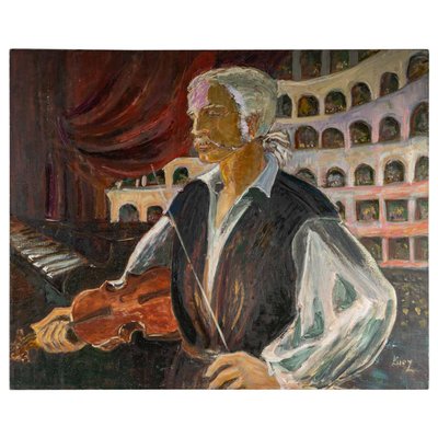 The Cellist in Concert, 20th Century, Oil on Canvas-WFS-904982