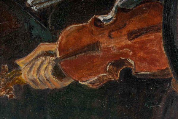 The Cellist in Concert, 20th Century, Oil on Canvas-WFS-904982