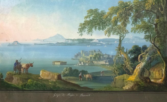 The Gulf and the Bay of Pozzuoli - Original Neapolitan Gouache - 19th Century-ZCI-899515