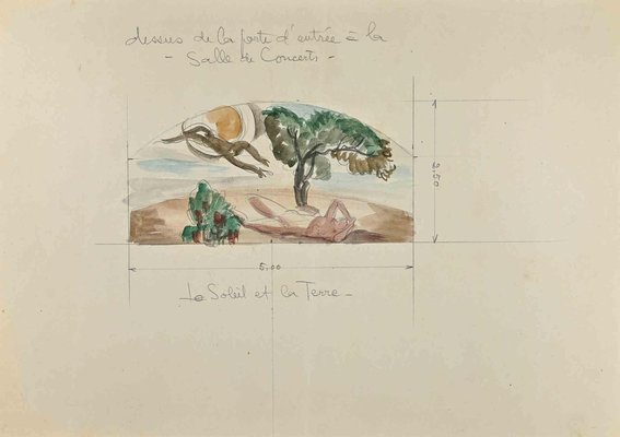 The Sun and the Earth, Drawing in Pencil & Watercolor, Early 20th-Century-ZCI-1264841