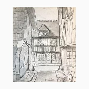 The Village - Original Pencil Drawing on Paper by M. Frouin Mid 1900-ZCI-755077