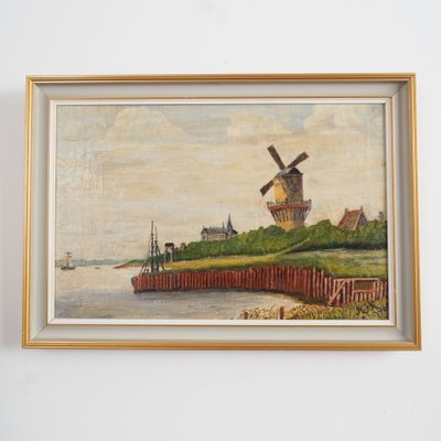 The Windmill Above the Marina, 1970s, Wood, Framed-VND-1735397