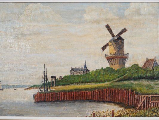 The Windmill Above the Marina, 1970s, Wood, Framed-VND-1735397