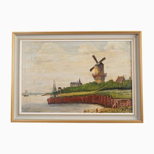 The Windmill Above the Marina, 1970s, Wood, Framed-VND-1735397