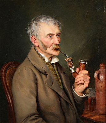 Theodor Leopold Weller, Pipe Smoker, Munich, Mannheim, Oil on Canvas-QFT-2031445