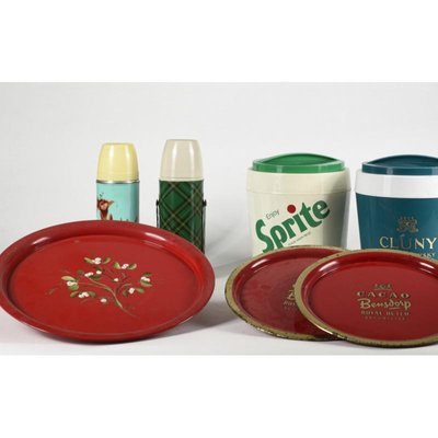 Thermos, Trays & Plastic Advertising Ice Buckets, Italy, 1980s, Set of 7-RAQ-779296