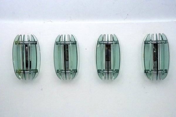 Thick Glass Sconces by Veca, Italy, 1960s, Set of 4-OT-2040515