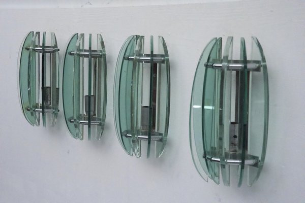 Thick Glass Sconces by Veca, Italy, 1960s, Set of 4-OT-2040515