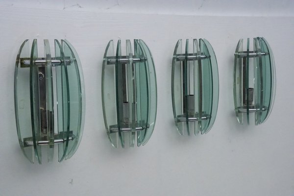 Thick Glass Sconces by Veca, Italy, 1960s, Set of 4-OT-2040515