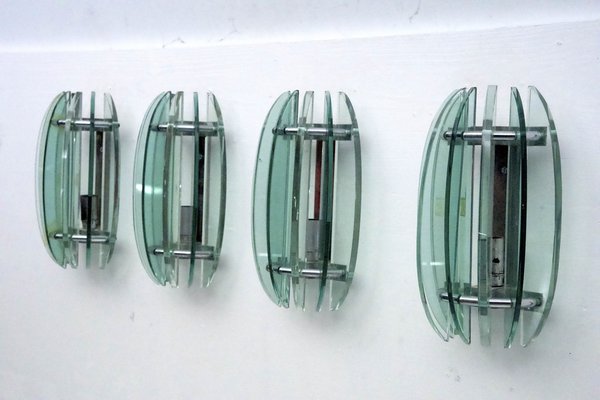 Thick Glass Sconces by Veca, Italy, 1960s, Set of 4-OT-2040515