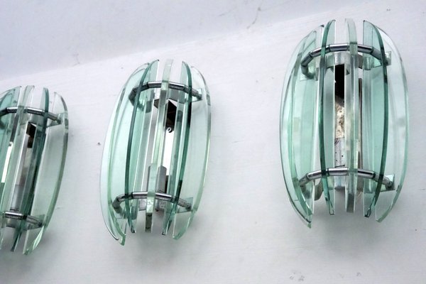 Thick Glass Sconces by Veca, Italy, 1960s, Set of 4-OT-2040515