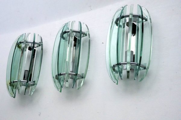 Thick Glass Sconces by Veca, Italy, 1960s, Set of 4-OT-2040515