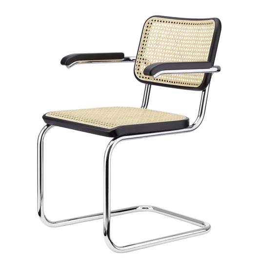 S 64 V Cantilever Dining Chair with Armrest by Thonet #Chrome/ Black Stained Beech