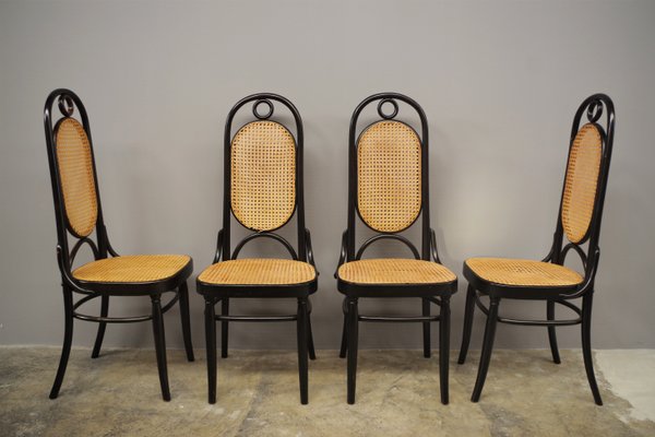 Thonet-Style Chairs in Curved Beech Wood and Vienna Straw Sitting, 1980s, Set of 4-KNM-1069026