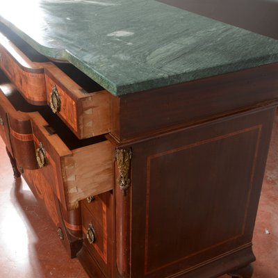 Threaded Chest of Drawers Inlaid with Green Marble Top & Napoleon III Style Wavy Front-RAQ-2034150