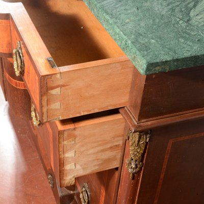 Threaded Chest of Drawers Inlaid with Green Marble Top & Napoleon III Style Wavy Front-RAQ-2034150