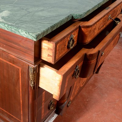 Threaded Chest of Drawers Inlaid with Green Marble Top & Napoleon III Style Wavy Front-RAQ-2034150