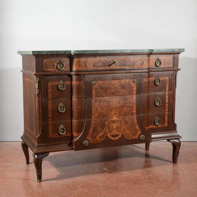 Threaded Chest of Drawers Inlaid with Green Marble Top & Napoleon III Style Wavy Front-RAQ-2034150