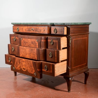 Threaded Chest of Drawers Inlaid with Green Marble Top & Napoleon III Style Wavy Front-RAQ-2034150