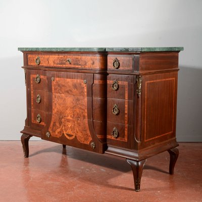 Threaded Chest of Drawers Inlaid with Green Marble Top & Napoleon III Style Wavy Front-RAQ-2034150