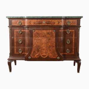 Threaded Chest of Drawers Inlaid with Green Marble Top & Napoleon III Style Wavy Front-RAQ-2034150