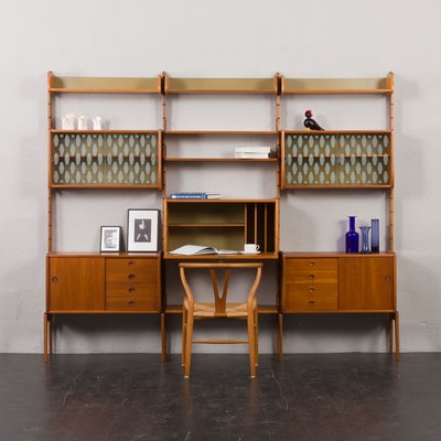 Three-Bay Free-Standing Teak Wall Unit by John Texmon, 1960s-UE-2020699