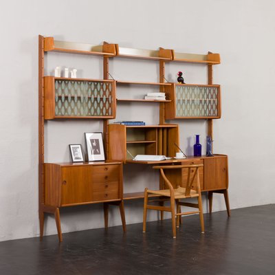 Three-Bay Free-Standing Teak Wall Unit by John Texmon, 1960s-UE-2020699