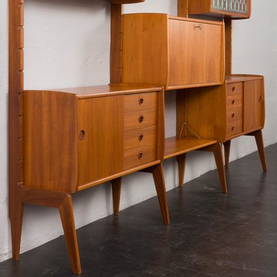 Three-Bay Free-Standing Teak Wall Unit by John Texmon, 1960s-UE-2020699