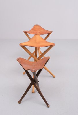 Three Folding Hunting Chairs with Leather Seats, 1960s, Set of 3-GCG-1823919