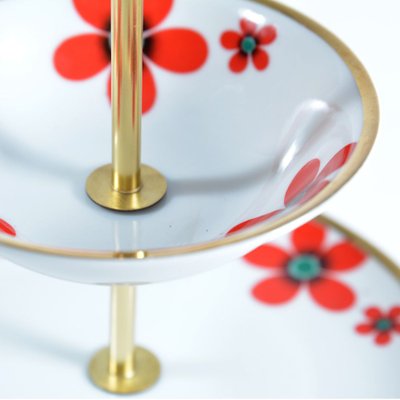 Three Layer Cake Stand in Brass and Porcelain, Czechoslovakia, 1950s-UL-805887