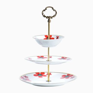 Three Layer Cake Stand in Brass and Porcelain, Czechoslovakia, 1950s-UL-805887