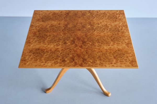 Three Legged Coffee Table in Burl Elmwood by Carl Malmsten for Carl Malmsten, Sweden, 1960s-FMT-1727672