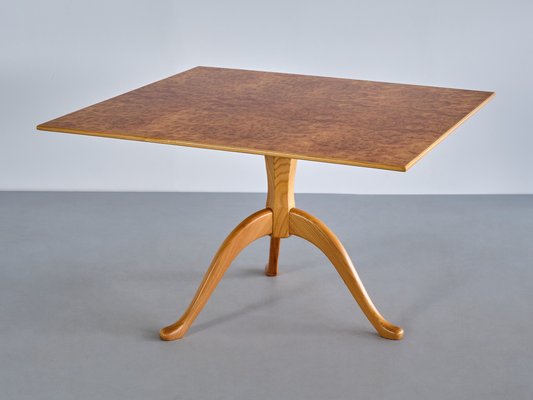 Three Legged Coffee Table in Burl Elmwood by Carl Malmsten for Carl Malmsten, Sweden, 1960s-FMT-1727672