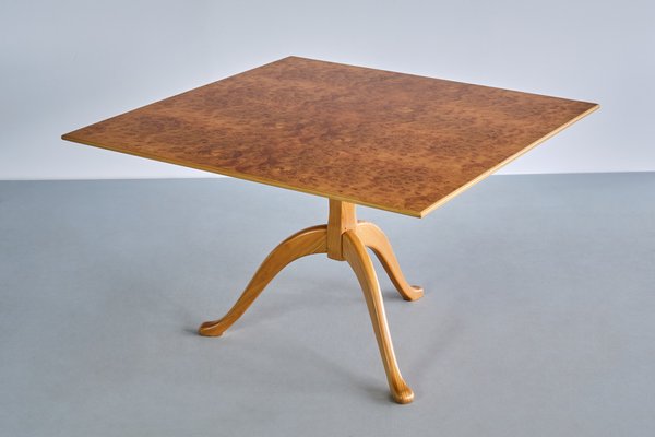 Three Legged Coffee Table in Burl Elmwood by Carl Malmsten for Carl Malmsten, Sweden, 1960s-FMT-1727672