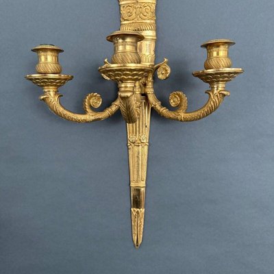 Three-Light Gilt Bronze Palmette Wall Lights, Set of 2-QKG-2034414