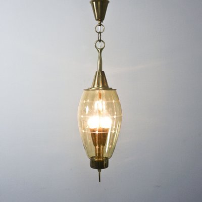 Three-Light Glass & Brass Hallway Lantern Attributed to Fontana Arte-RST-1233485