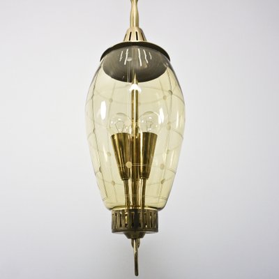 Three-Light Glass & Brass Hallway Lantern Attributed to Fontana Arte-RST-1233485