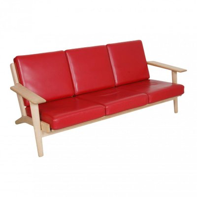 Three-Personers Sofa in Red Leather and Oak Frame by Hans J. Wegner for Getama-MTD-1400742