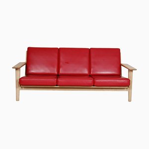 Three-Personers Sofa in Red Leather and Oak Frame by Hans J. Wegner for Getama-MTD-1400742