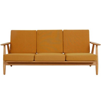 Three-Seater Cigar Sofa in Oak and Yellow Fabric by Hans Wegner, 1960s-MTD-1746778