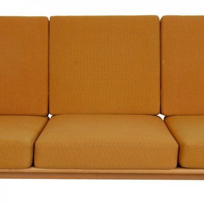 Three-Seater Cigar Sofa in Oak and Yellow Fabric by Hans Wegner, 1960s-MTD-1746778