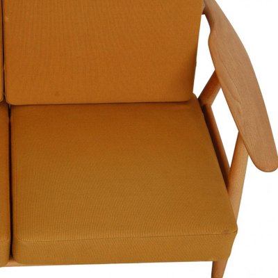 Three-Seater Cigar Sofa in Oak and Yellow Fabric by Hans Wegner, 1960s-MTD-1746778