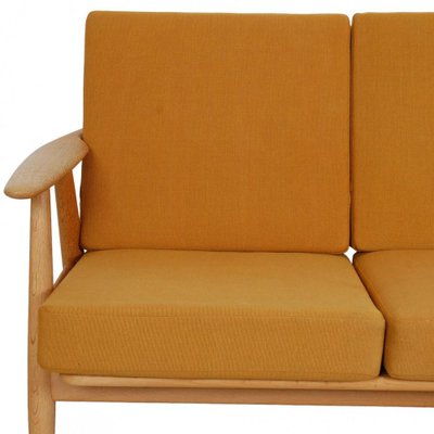 Three-Seater Cigar Sofa in Oak and Yellow Fabric by Hans Wegner, 1960s-MTD-1746778