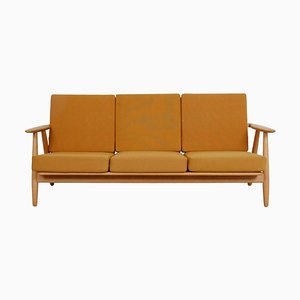 Three-Seater Cigar Sofa in Oak and Yellow Fabric by Hans Wegner, 1960s-MTD-1746778