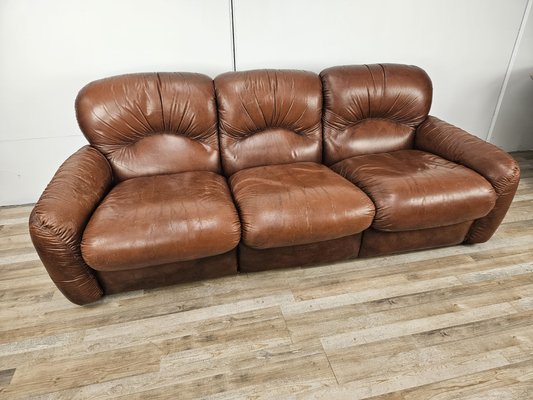 Three-Seater Club Sofa in Brown Leather, 1970-ZUW-2015969