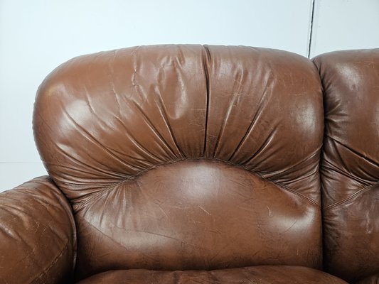 Three-Seater Club Sofa in Brown Leather, 1970-ZUW-2015969