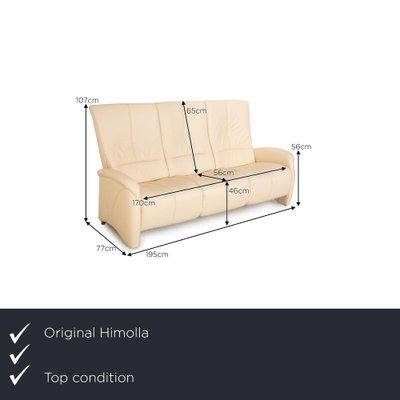 Three-Seater Cream Sofa in Leather-RQW-1778155