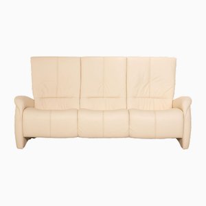 Three-Seater Cream Sofa in Leather-RQW-1778155