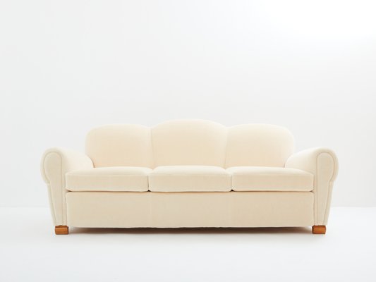 Three Seater Sofa in Mohair & Velvet by Jules Leleu, 1940s-YJA-1794897